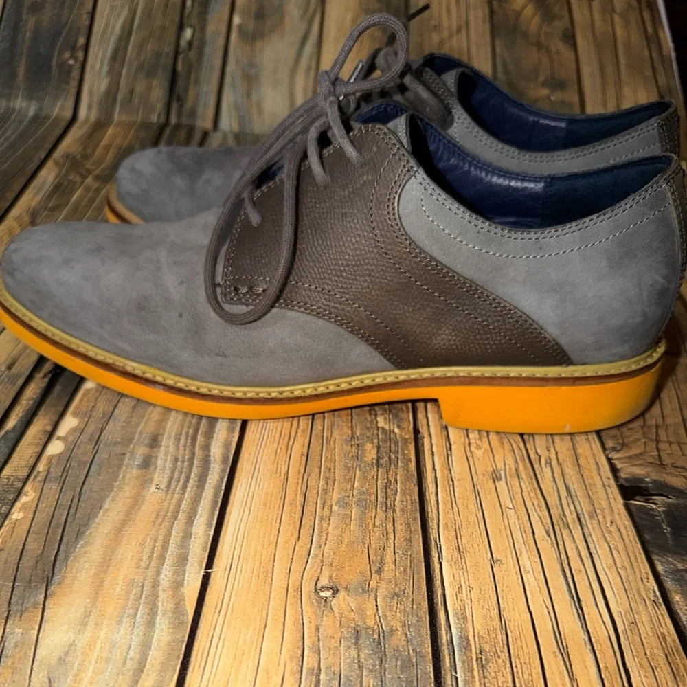 Cole Haan Charcoal and‎ Chocolate Oxfords with Vibrant Orange Sole